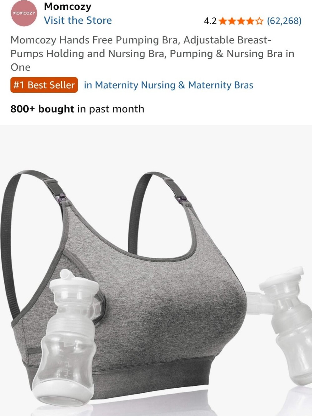 MomCozy 2 Bras Medium Black Gray Hands Free Pumping Nursing Breastfeeding